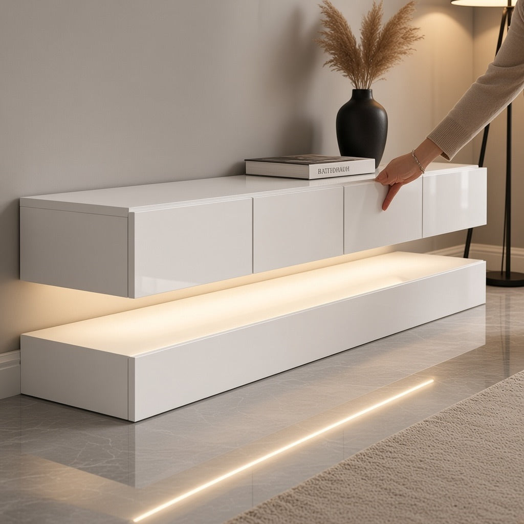 Floating TV Unit with LED, 130 cm – No Visible Cables