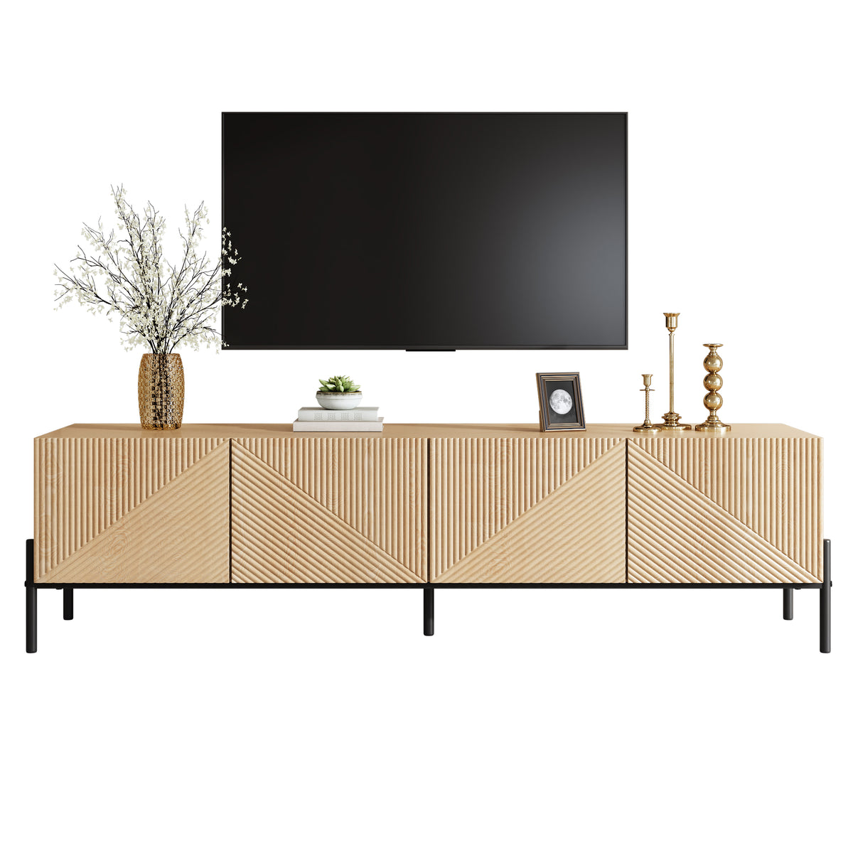 Modern TV cabinet with 4 doors and 3D texture