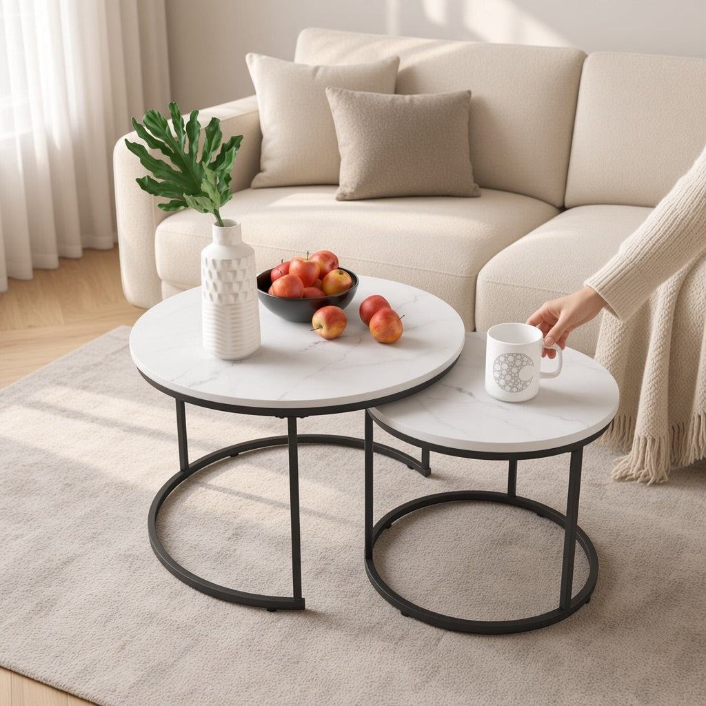 Marble Look Coffee Table Set of 2 – Nests Into One
