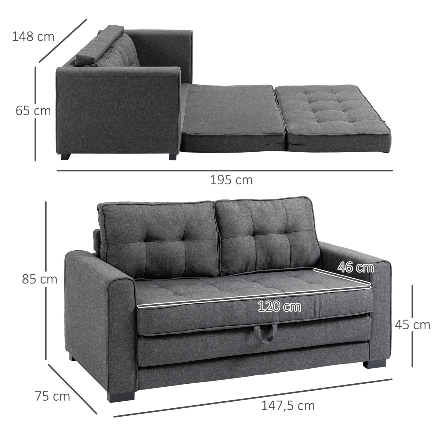 Canapé Convertible 2 Places Gris Capitonné – Confort Contemporain