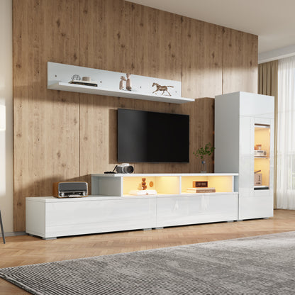 high gloss white TV wall unit with LED lighting