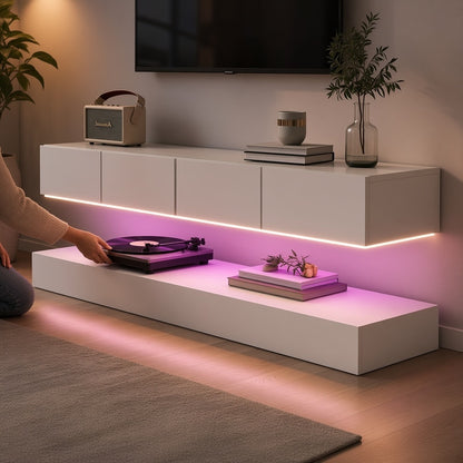 Floating TV Unit with LED, 130 cm – No Visible Cables