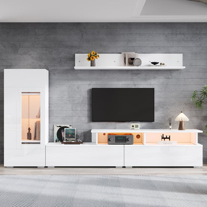 high gloss white TV wall unit with LED lighting