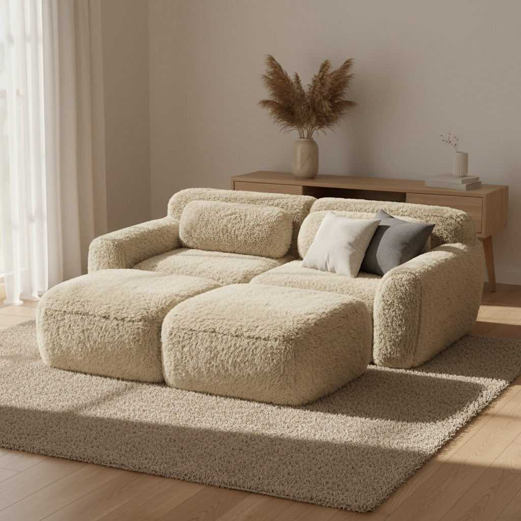 Cloud Modular Sofa with Ottomans, 204 cm, Plush, Light Khaki