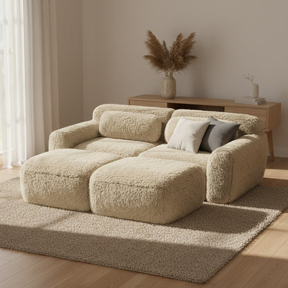 Cloud Modular Sofa with Ottomans, 204 cm, Plush, Light Khaki