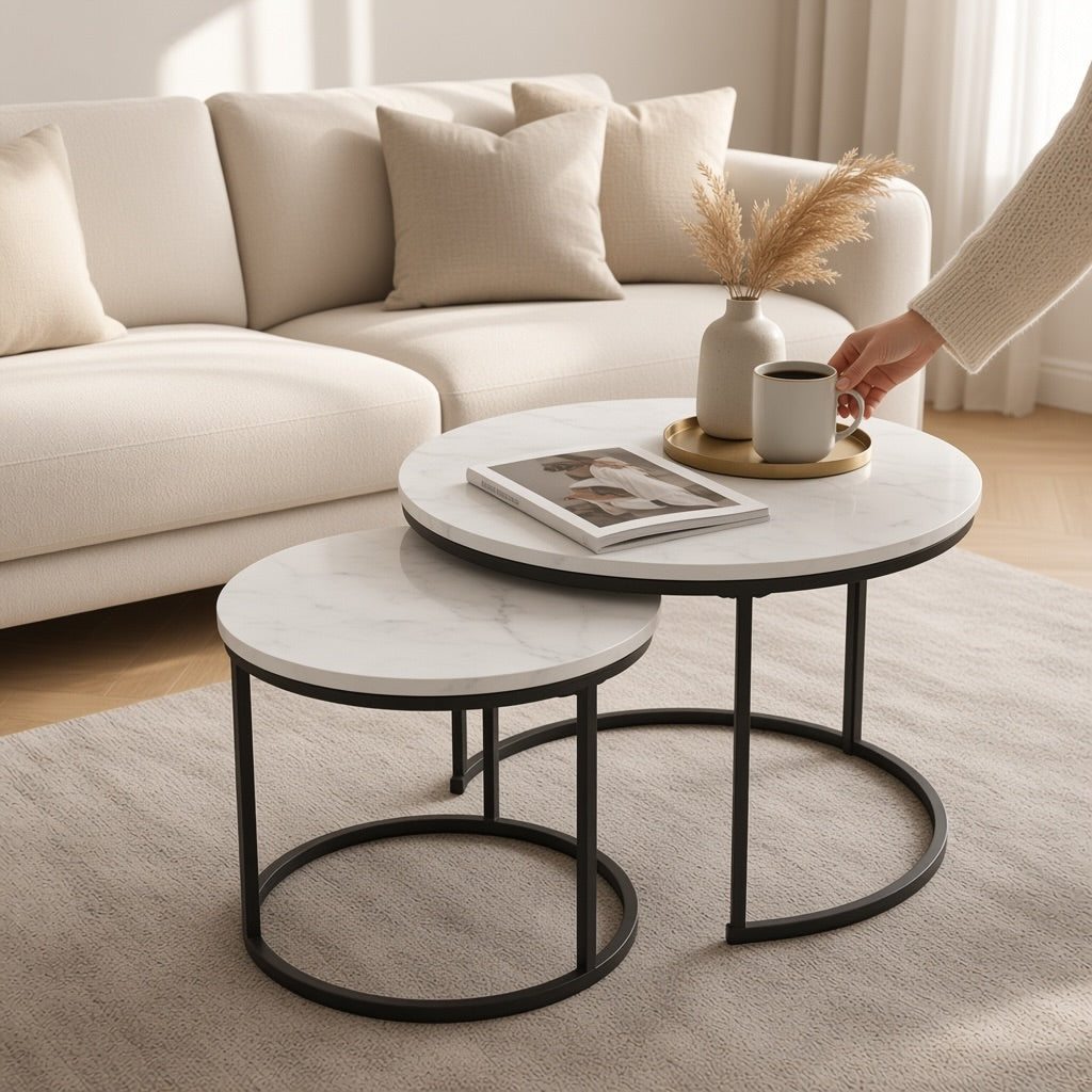 Marble Look Coffee Table Set of 2 – Nests Into One
