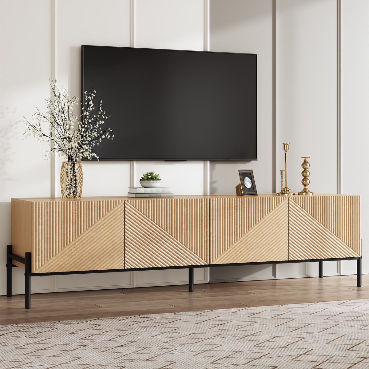 Modern TV cabinet with 4 doors, close-up of the 3D texture