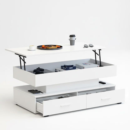 Hydraulic Lift-Top Coffee Table with App-Controlled LED, 100 cm, White