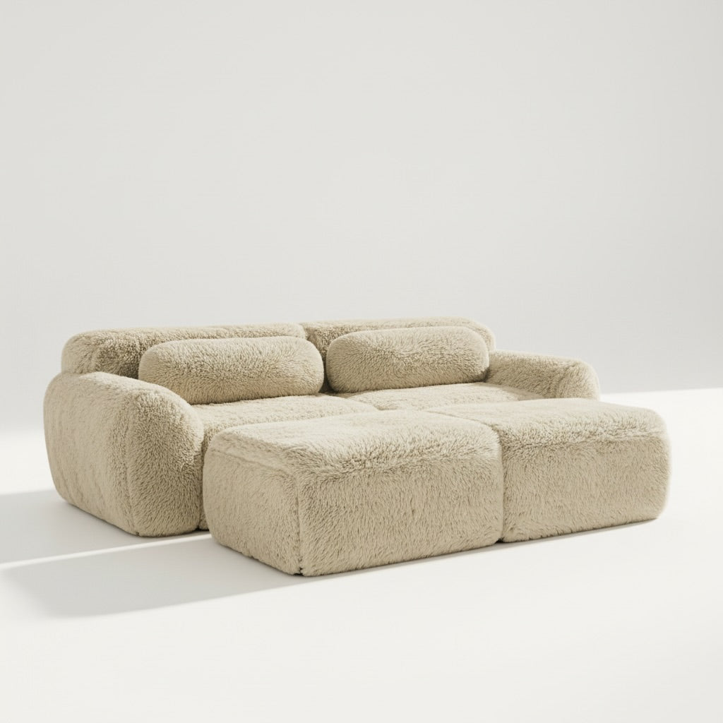Cloud Modular Sofa with Ottomans, 204 cm, Plush, Light Khaki