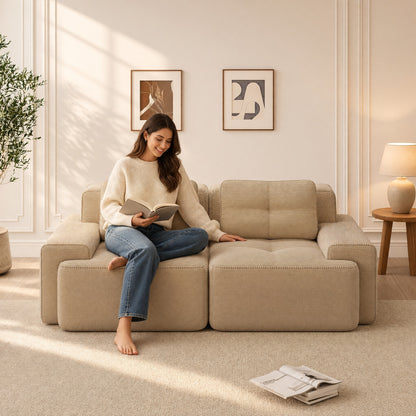Cloud Loveseat Sofa Bed, 2-Seater Modular Corduroy Sofa, Beige