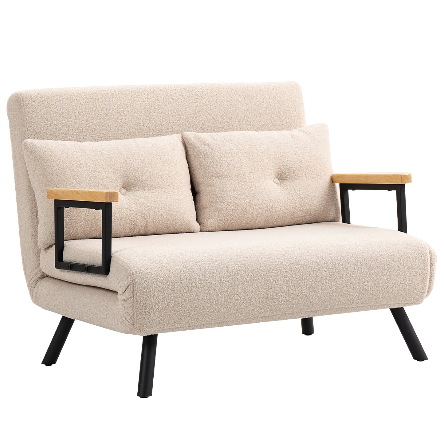 4-in-1 Convertible 2-Seater Sofa Bed – 5-Position Backrest, 2 Cushions, Beige