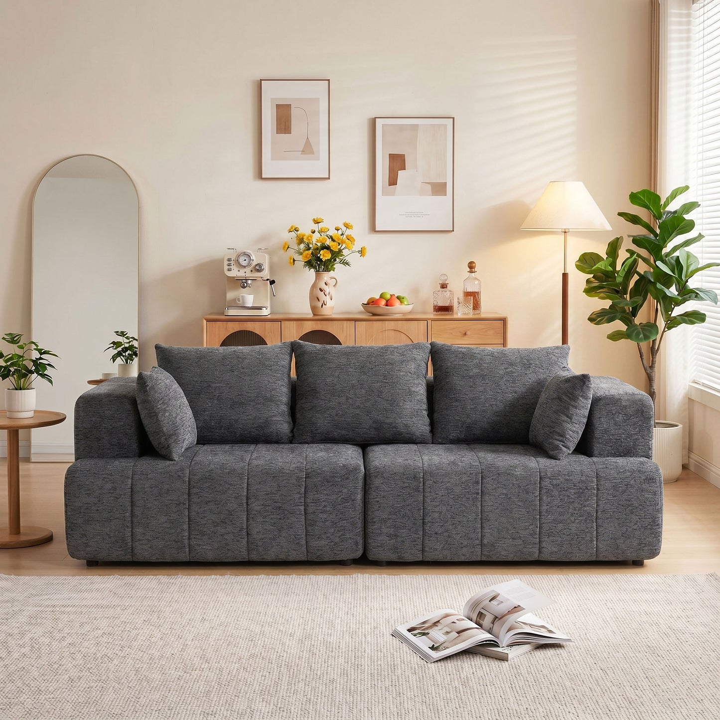 3-Seater Chenille Sofa 248cm – Modern, Wide Cushioned Seat, Spring Cushions, Grey