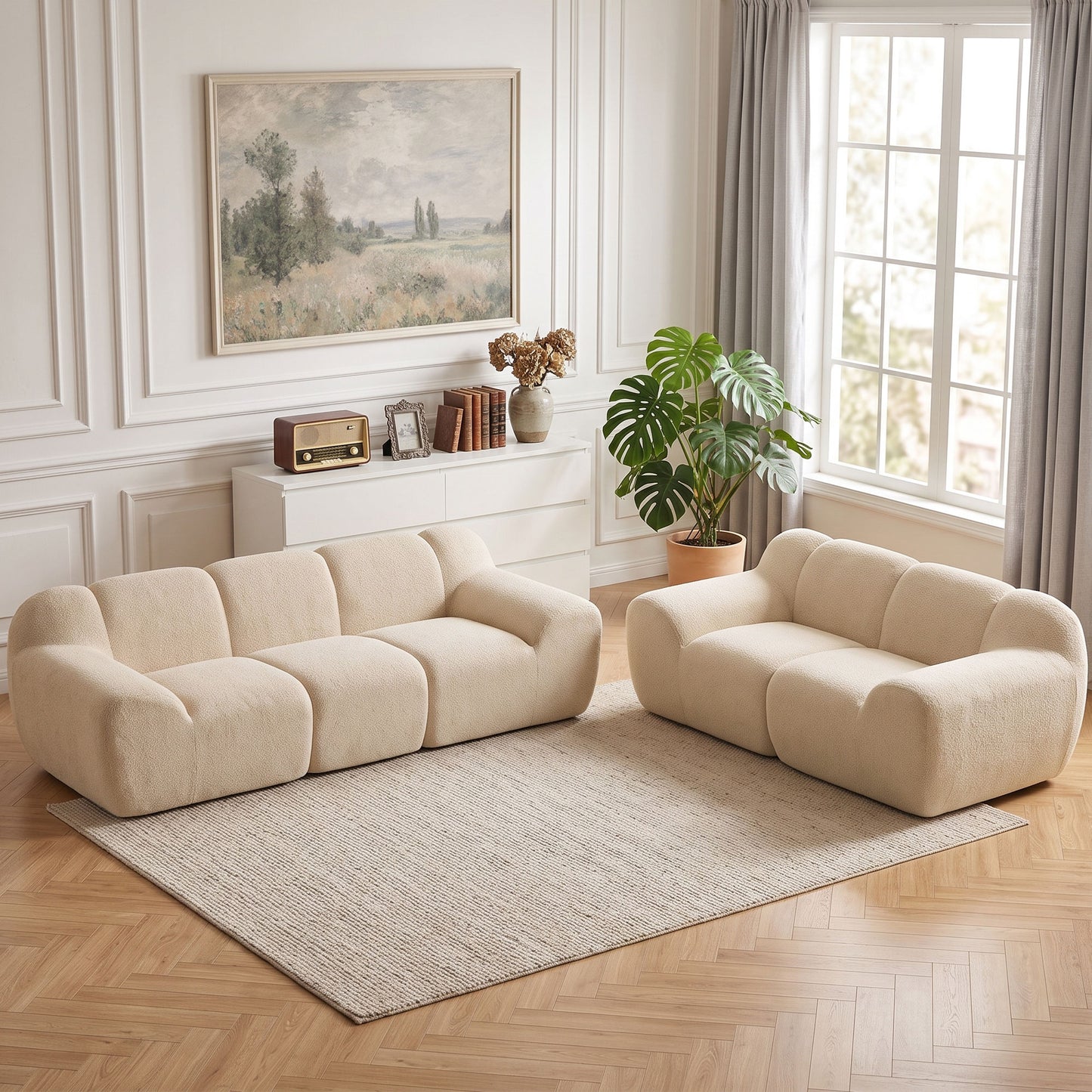 3-Seater Cloud Sofa 233cm – Chenille, Deep Seat, Wide Armrests, Beige