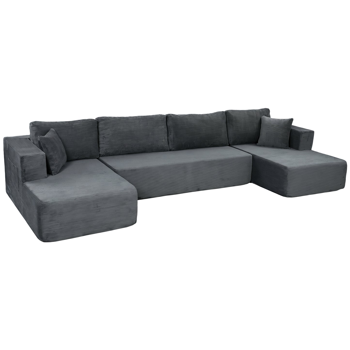 Canapé Modulaire en U 4 Places, 2 Méridiennes, Canapé 2 Places, 6 Coussins, Sans Montage, 369 x 152 x 78 cm, Gris