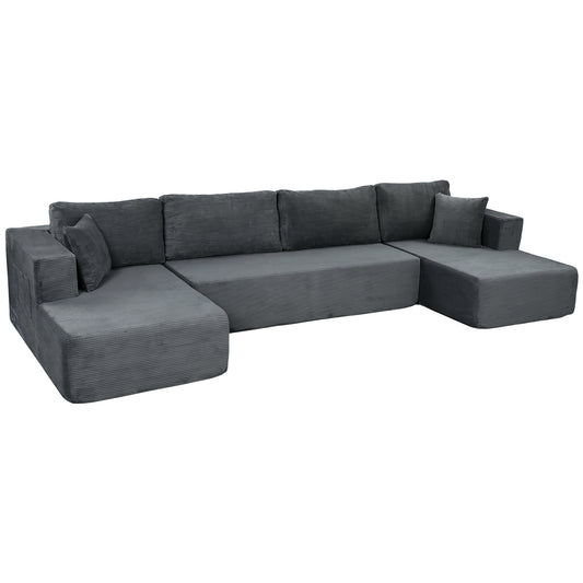 Canapé Modulaire en U 4 Places, 2 Méridiennes, Canapé 2 Places, 6 Coussins, Sans Montage, 369 x 152 x 78 cm, Gris
