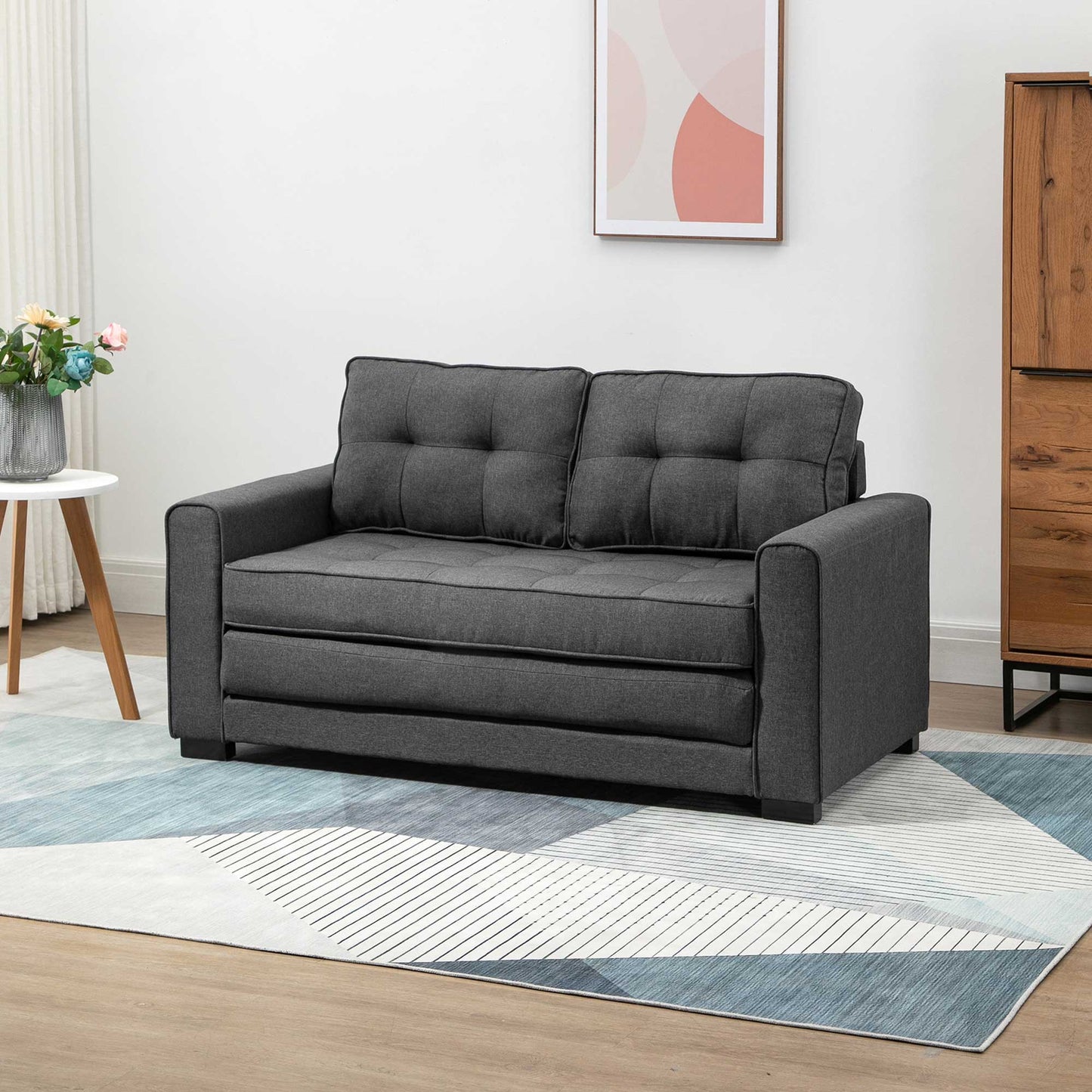 Canapé Convertible 2 Places Gris Capitonné – Confort Contemporain