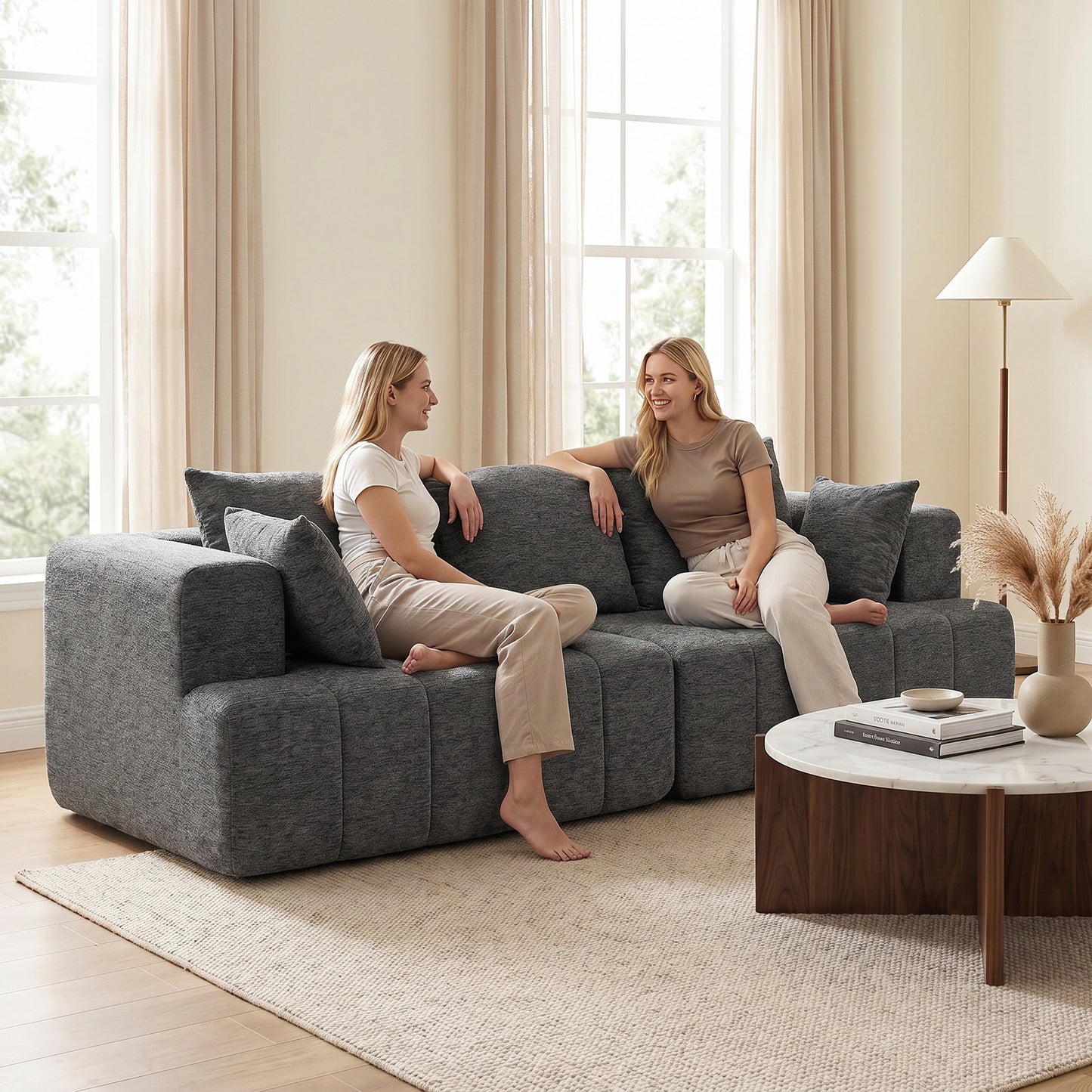 3-Seater Chenille Sofa 248cm – Modern, Wide Cushioned Seat, Spring Cushions, Grey