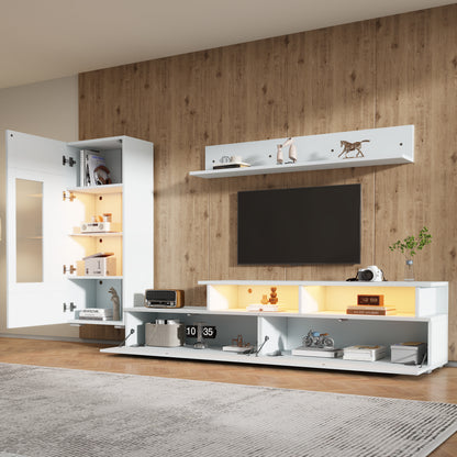 high gloss white TV wall unit with LED lighting