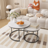 Round Nesting Coffee Tables Set of 2 Marble Look