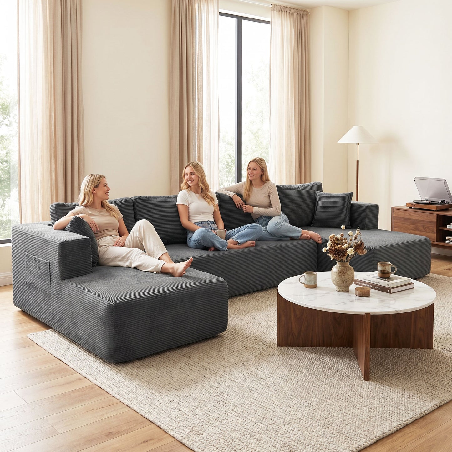 Canapé Modulaire en U 4 Places, 2 Méridiennes, Canapé 2 Places, 6 Coussins, Sans Montage, 369 x 152 x 78 cm, Gris