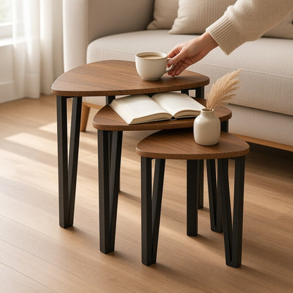 Triangle Nesting Coffee Tables, Set of 3, Walnut Look
