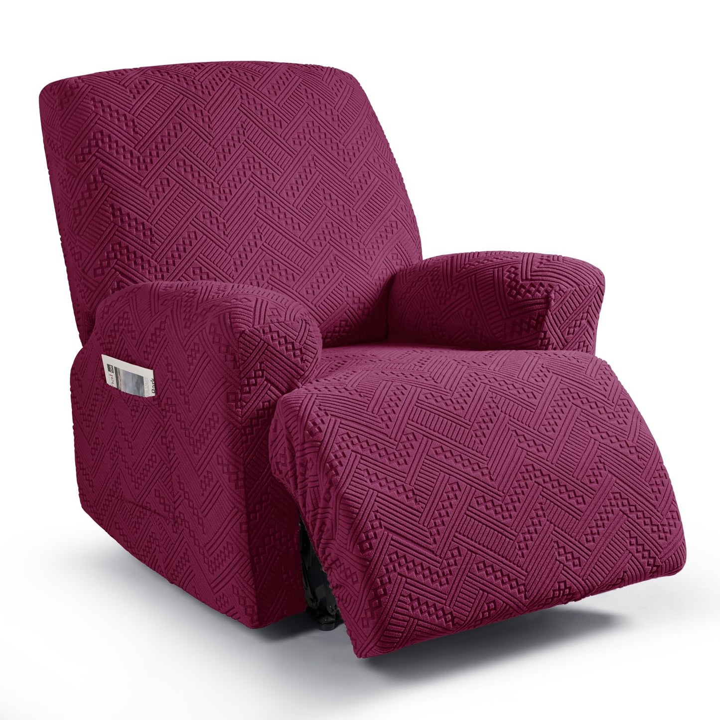 Ruaozz Recliner Sofa Covers Recliner Chair Covers Couch Covers for Reclining Couches with Pockets Washable Furniture Protector with Elastic Bottom (1 Seater Wine)