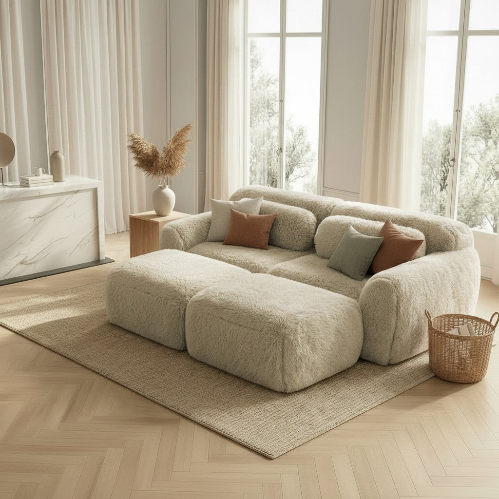Cloud Modular Sofa with Ottomans, 204 cm, Plush, Light Khaki