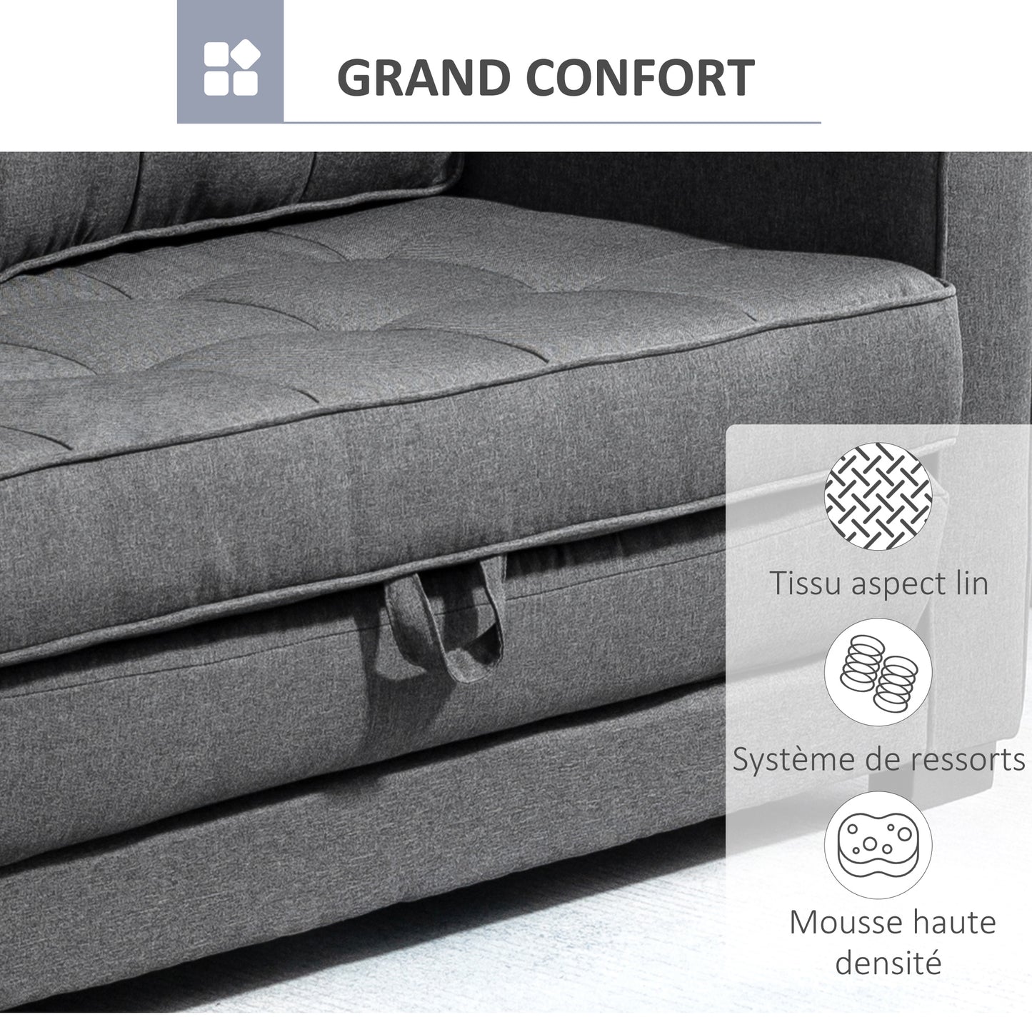 Canapé Convertible 2 Places Gris Capitonné – Confort Contemporain