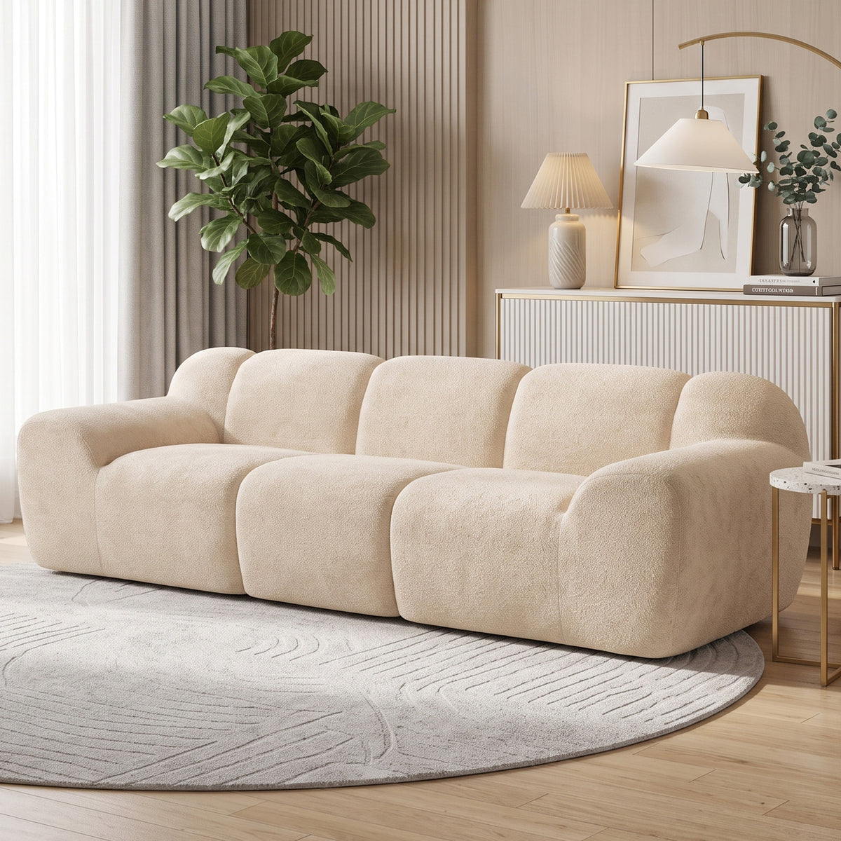 3-Seater Cloud Sofa 233cm – Chenille, Deep Seat, Wide Armrests, Beige