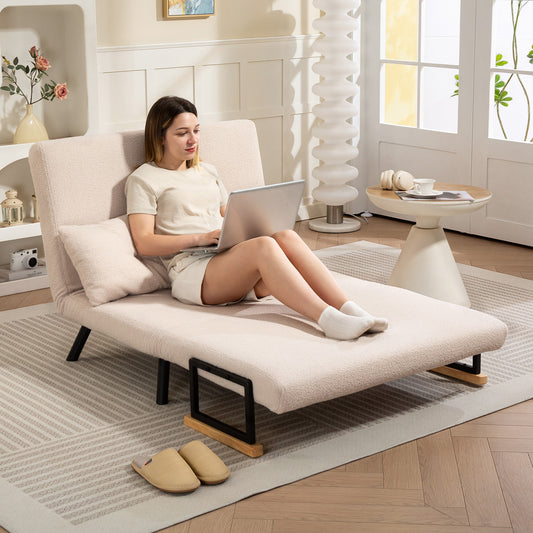 4-in-1 Schlafsofa für 2 Personen – 5-fach verstellbare Rückenlehne, 2 Kissen, Beige