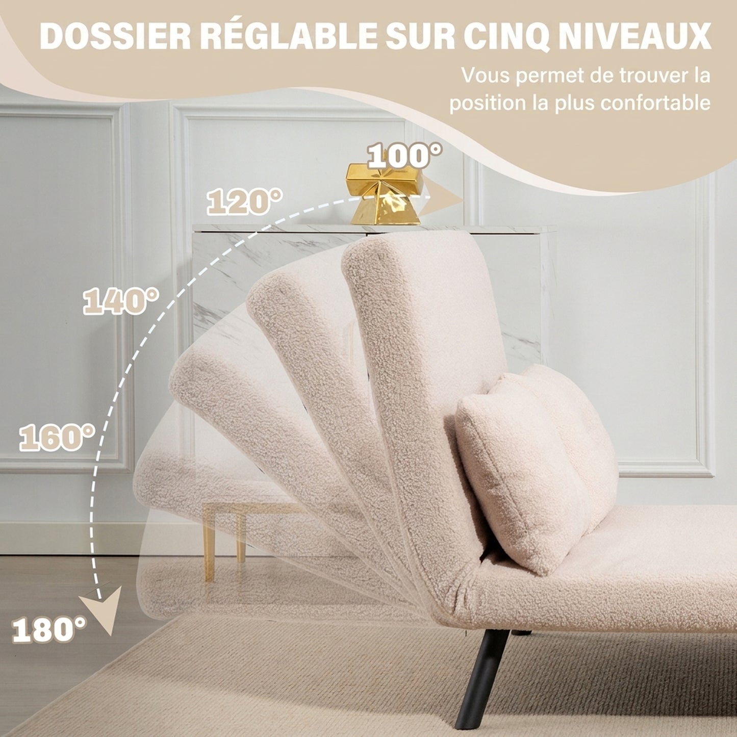 4-in-1 Convertible 2-Seater Sofa Bed – 5-Position Backrest, 2 Cushions, Beige